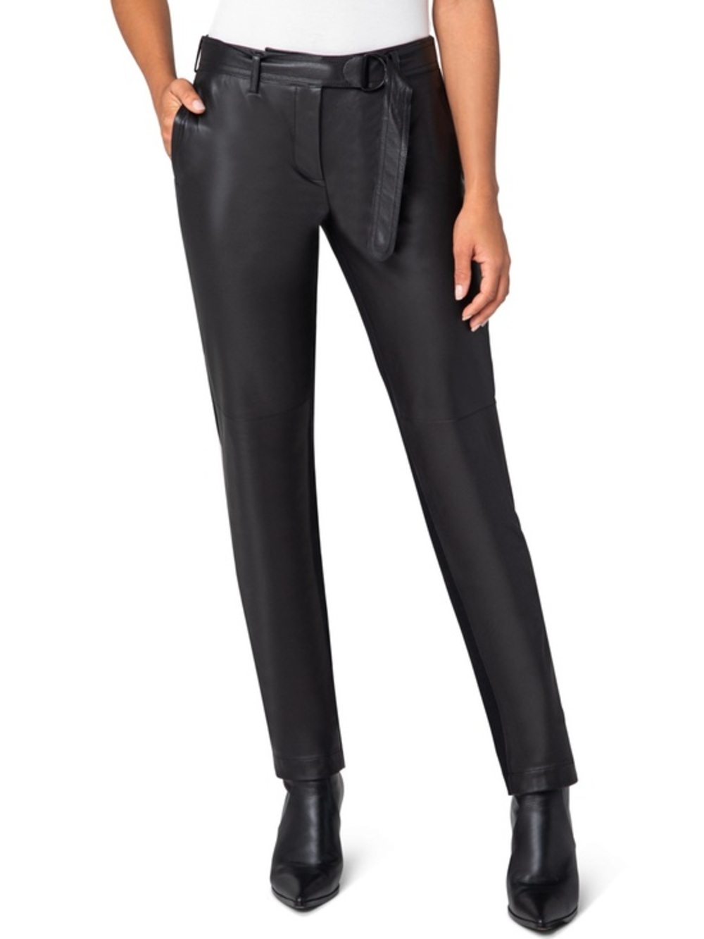 Akris Punto Fallon Black Leather & Wool Back Belted Pant Size US 6